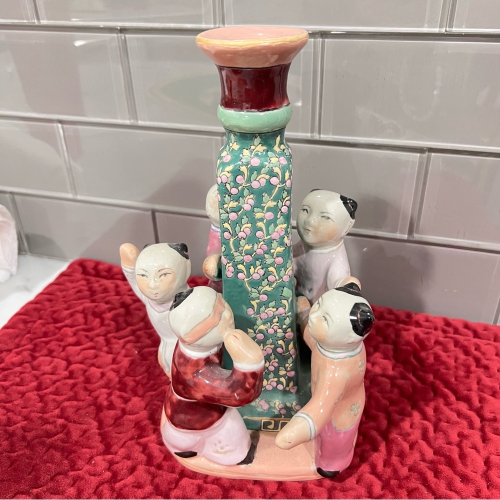 Vintage Porcelain Chinese Figurine Lamp Base 10”